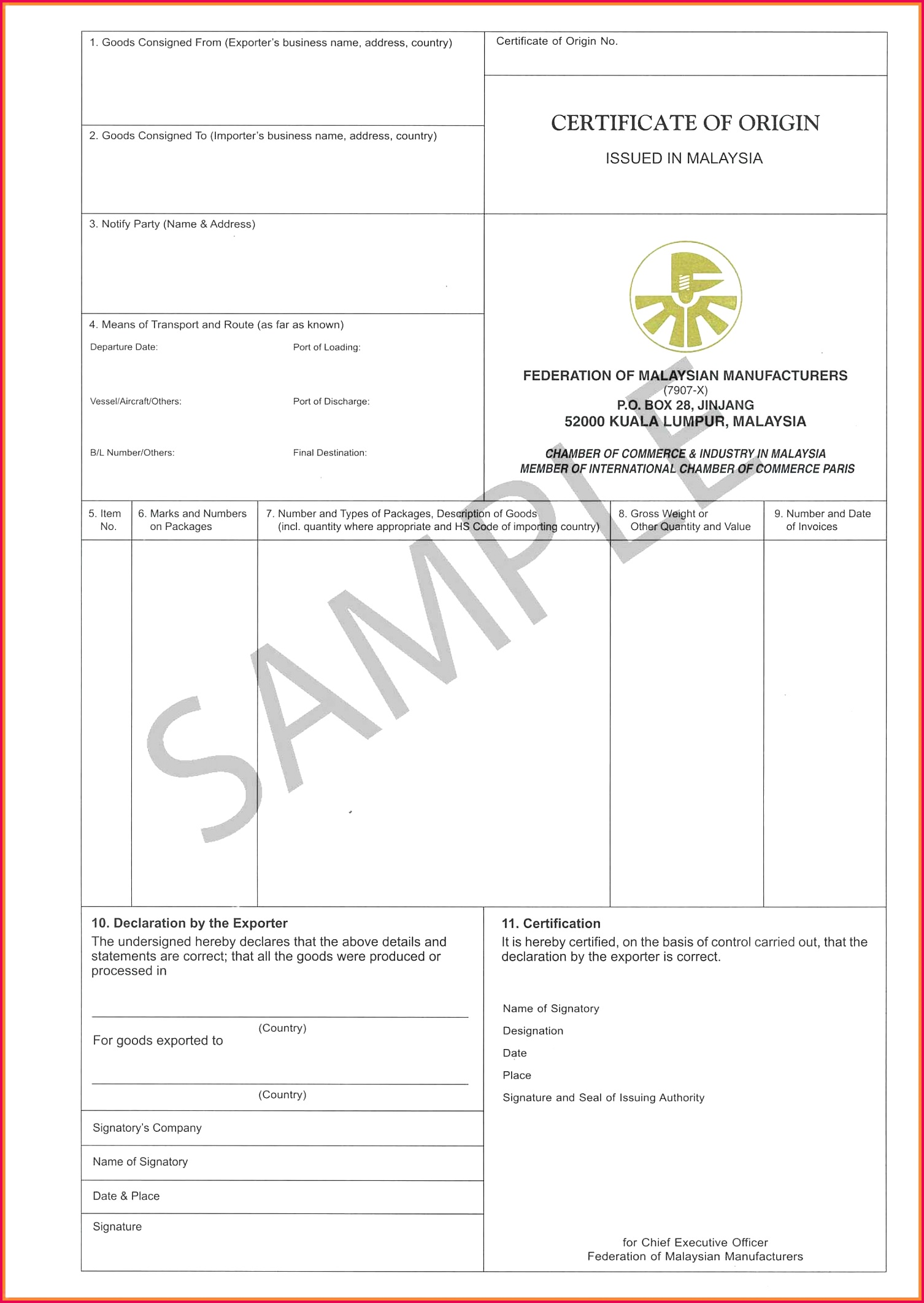 certificate origin template 3