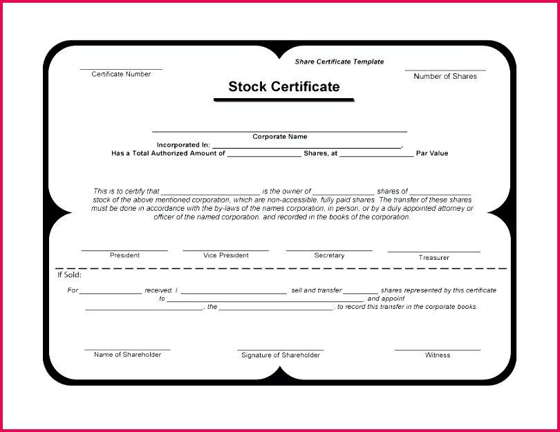 share certificate template free stock word