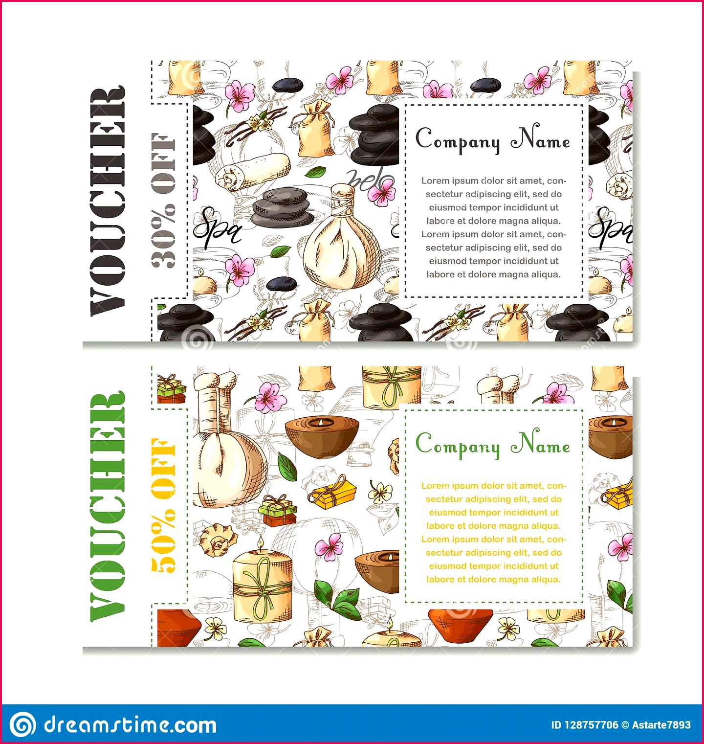 025 t voucher template spa elements hand drawn style sketch illustration design certificate salon