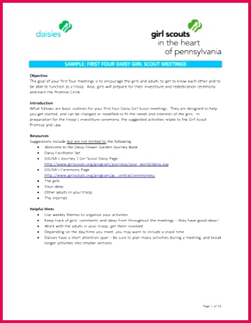 SAMPLE FIRST FOUR DAISY GIRL SCOUT MEETINGS 360464
