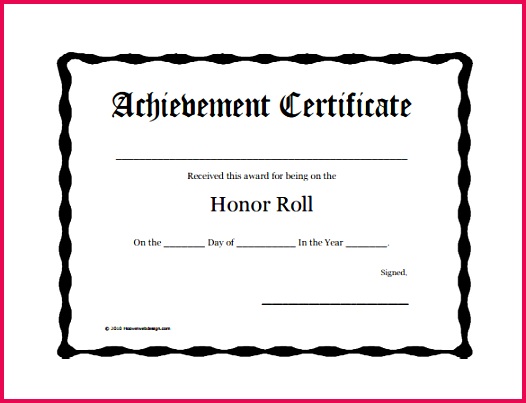 Printable and Fillable Honor roll Award Certificate