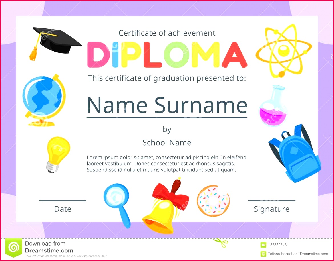 vector cartoon style template layout kids diploma certificate kindergarten school preschool educational icons