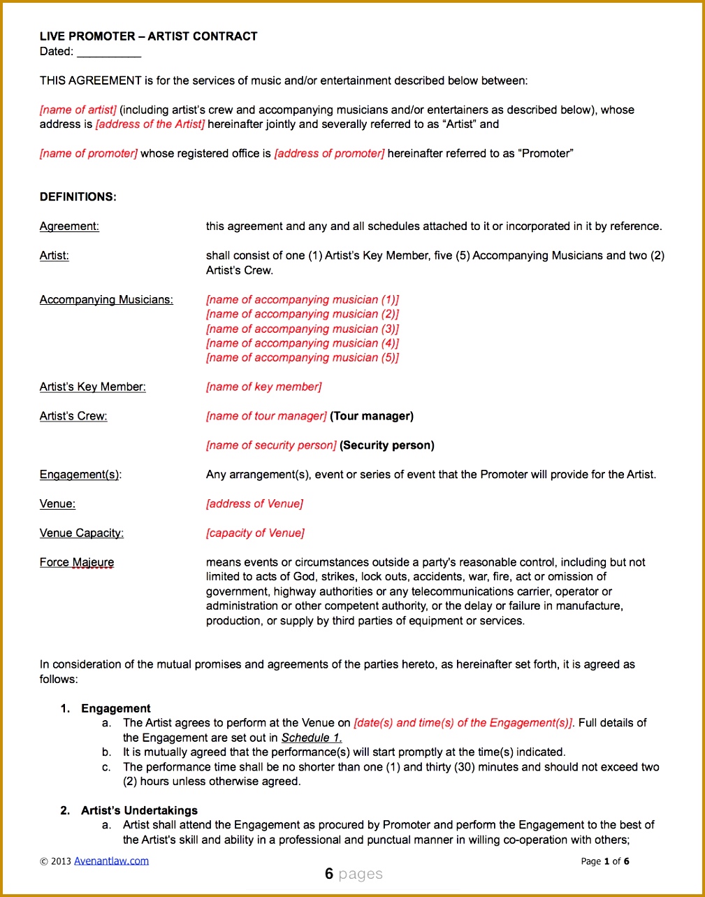 Business Contracts Artist Contract Business Format For Cover Live Promoter Artist Contract Template In Artist Agreement 10091283