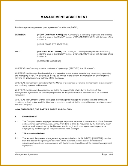 business manager contract template management agreement template sample form biztree template 553427