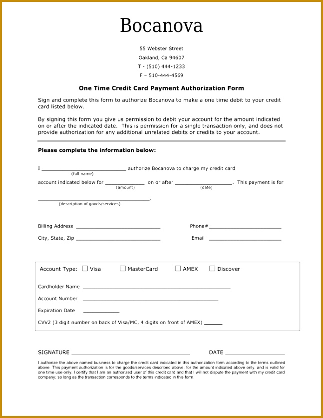 one time credit card payment authorization form in word and pdf 837647