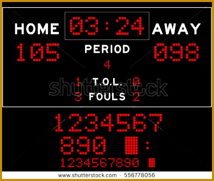 Basketball score board with red square led on black background 353418