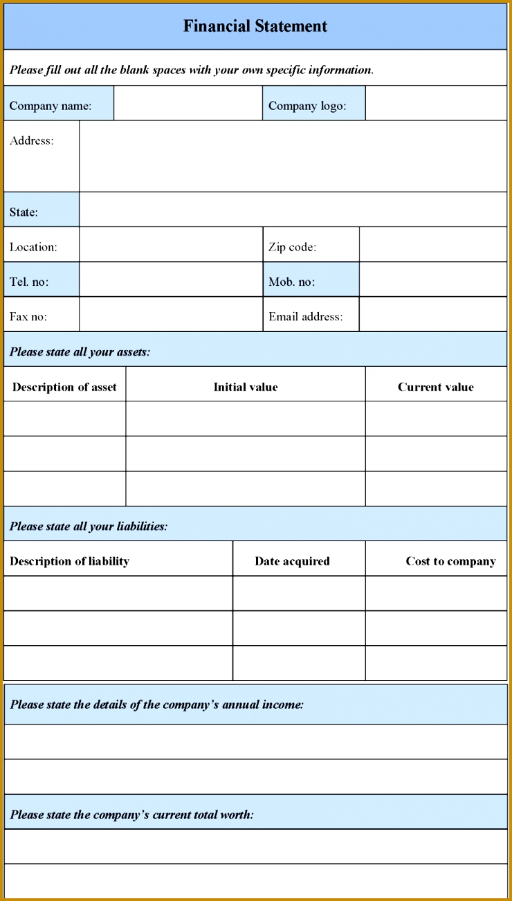 Printable Blank Financial Statement Form 1302740
