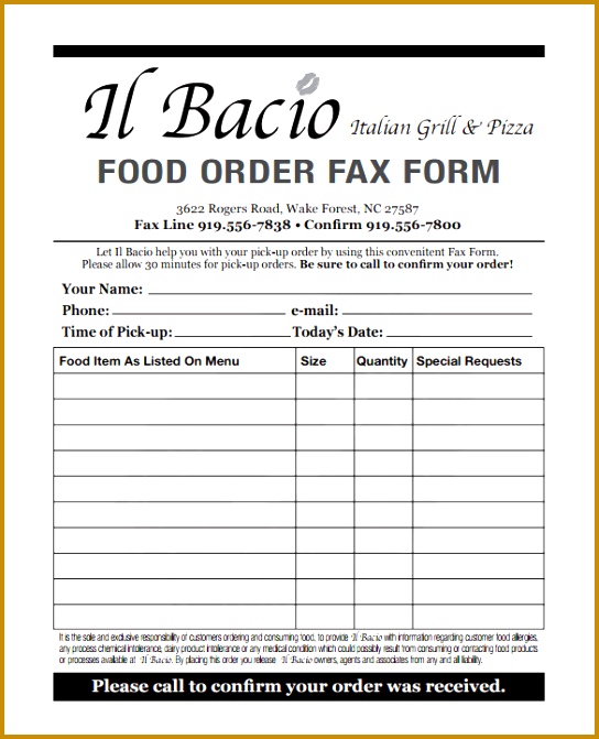 Food Order Form Template PDF Download 671544