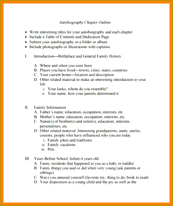Autobiography Format An Autobiography Chapter Outline Template Example Free 673566