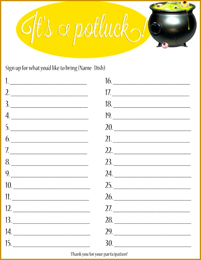 Potluck Sign Up Sheet Collection 885684