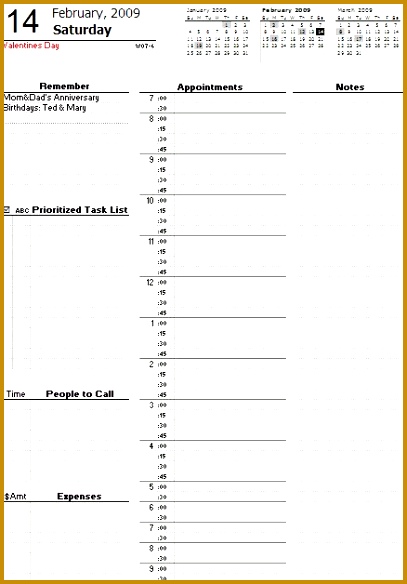 Daily Planner Template Free Printable Daily Planner for Excel 407584