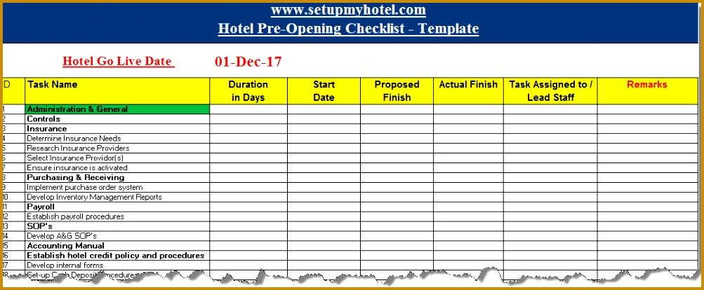 Hotel Pre opening Checklist Sample 4141003