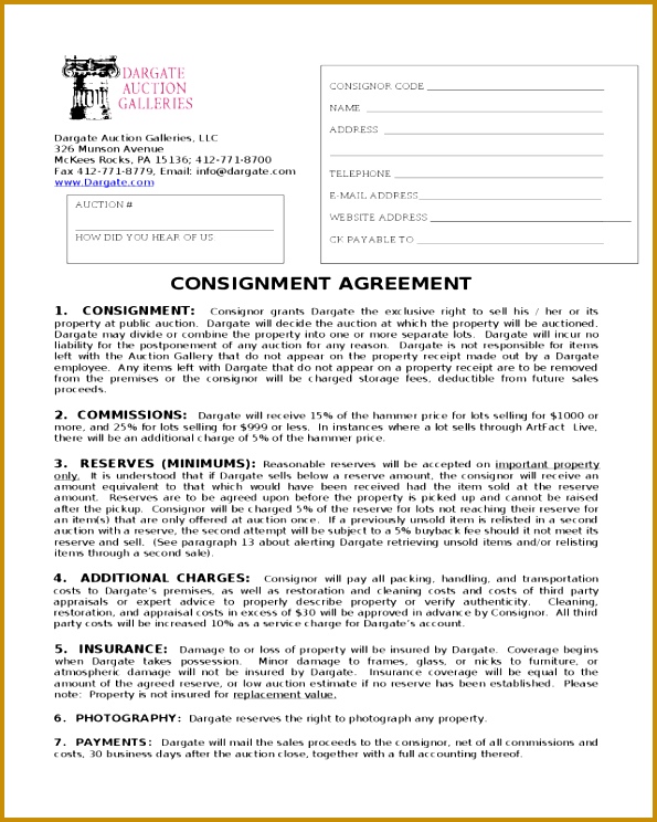 CONSIGNMENT AGREEMENT Dargate Auction Galleries 595744