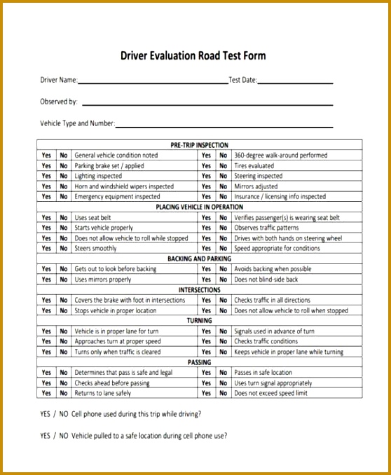 Printable Driver Evaluation Form Printable Forms Free Online