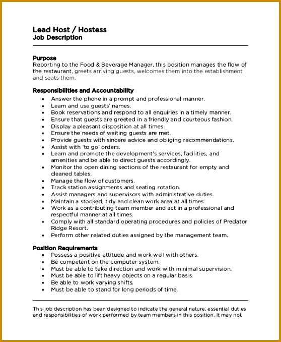 6 Food and Beverage Hostess Job Description FabTemplatez