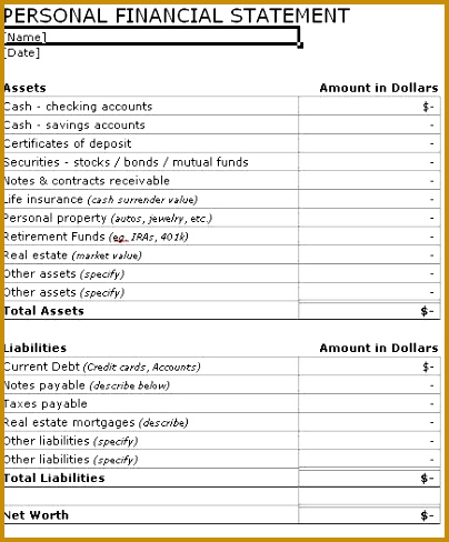 sample personal financial statement template ntx6firb 488404