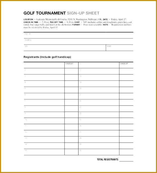 Golf Tournament Sign Up Sheet Template 697632