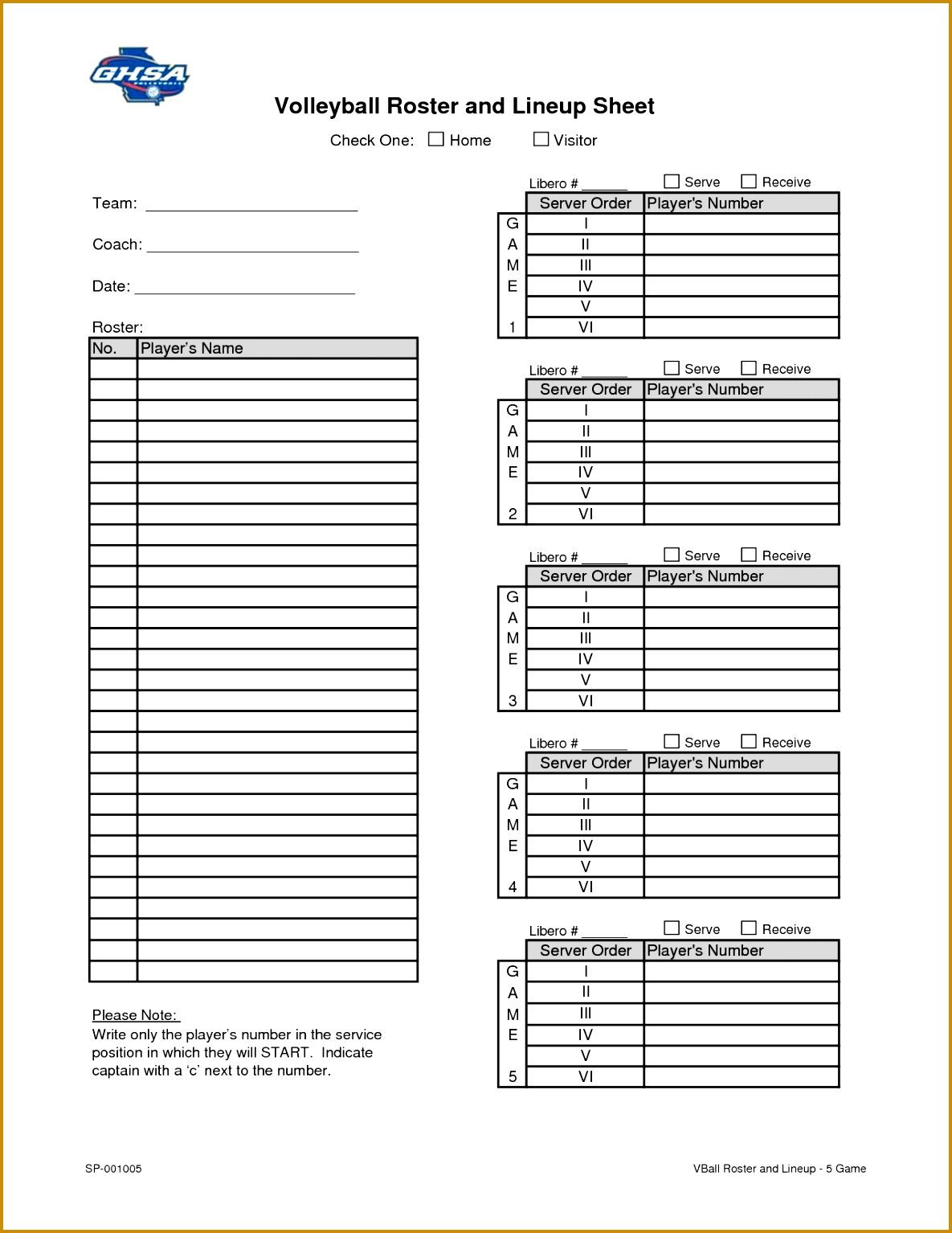 Blank Volleyball Lineup Sheets Printable 15341185