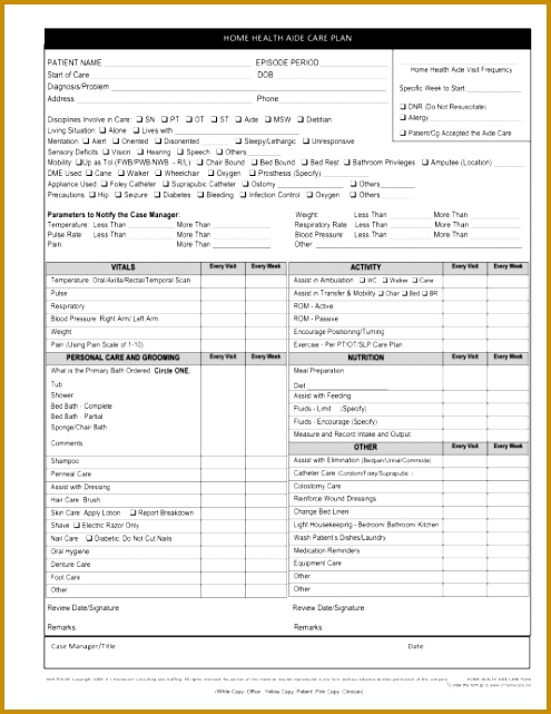Home Health Aide Care Plan Form 641495