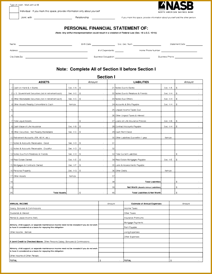 Free Printable Personal Financial Statement 885684