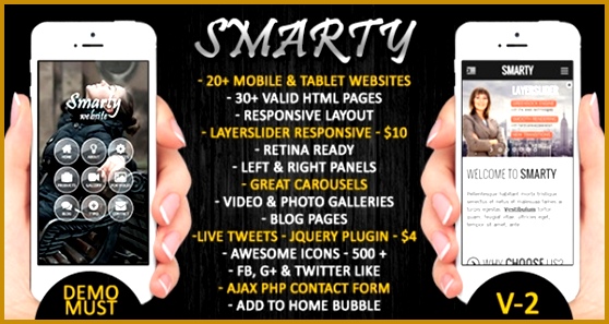 Smarty is a fully responsive HTML5 and CSS3 web template that s designed with business mobile websites in mind It es with ready to use HTML pages and is 297558