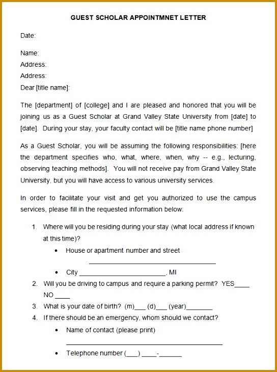 Sample Guest Scholar Appointment Letter 730544