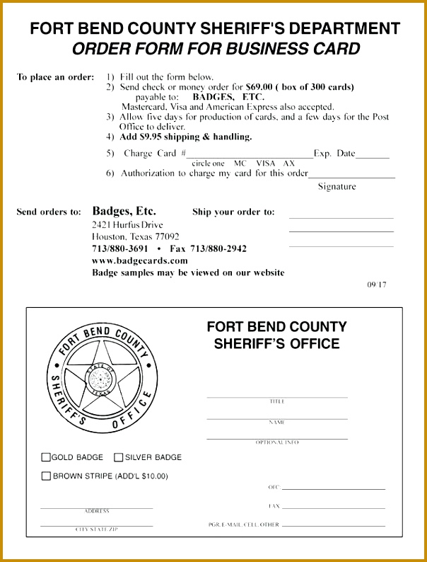 Fascinating Sheriff Business Cards Personal Fort Bend County Gold Badge Card Cook 794604
