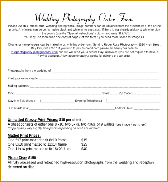 Wedding Order Form Free Example Format Download 590544