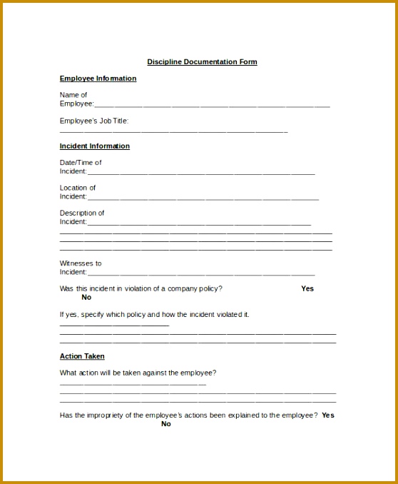 Employee Discipline Documentation Form 558678