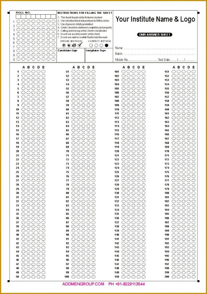 Question and Answer Sheet Template 37393 200 Question Omr Sheet Sample ...