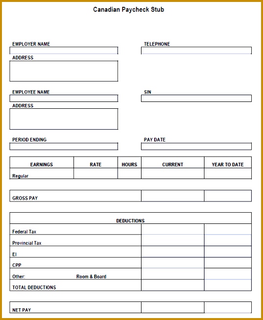 Canadian Pay Stub Template 656539
