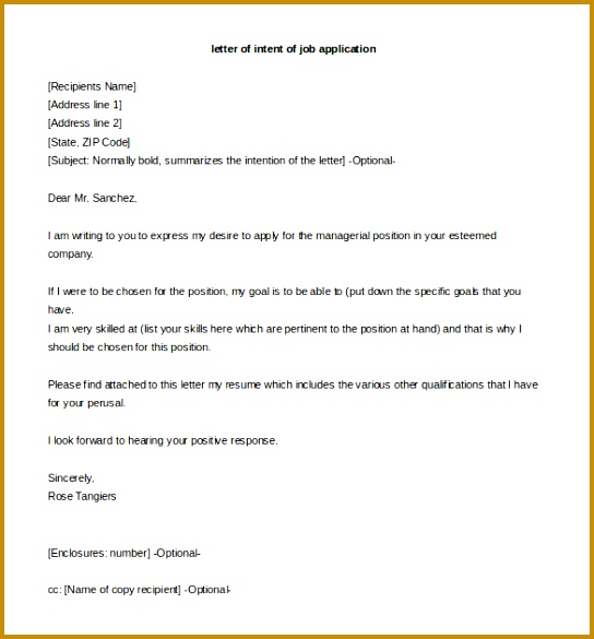 4 Sample Letter Of Intent for Job Re Application ...