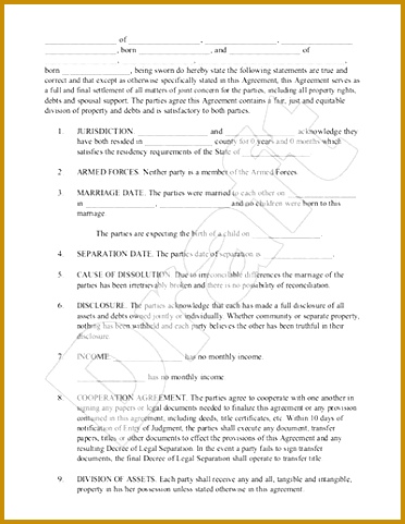Sample Marriage Separation Agreement Form Template 481372