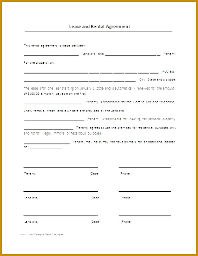 Printable Sample Renters Lease Agreement Form 401518