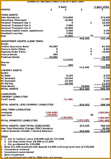 Balance Sheet Sample Domestic Balance Sheet DBS to be referenced by Domestic Well Being Accounting DWBA 557388
