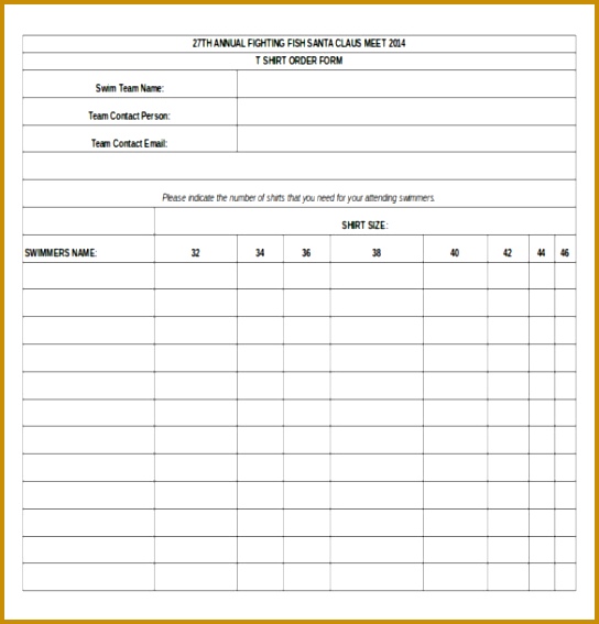 Shirt Order Form Free Excel Download 544567