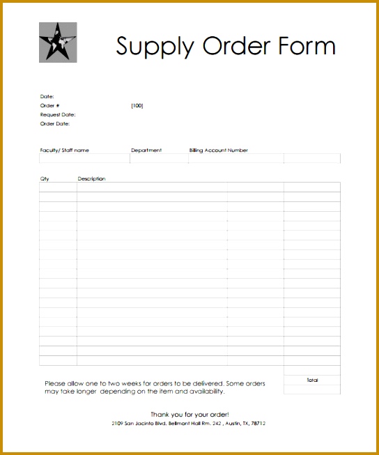 Supply Order Form Template Download 653544