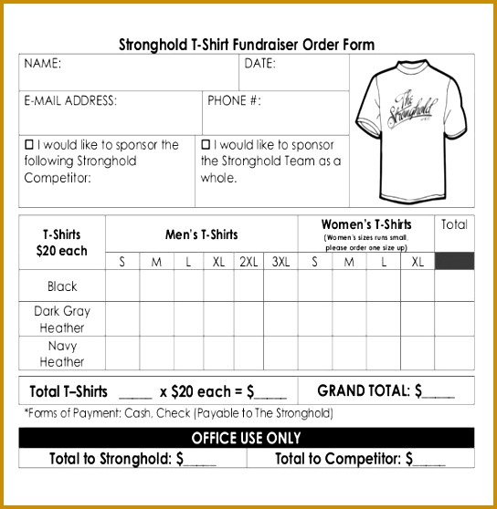 Sample Template for Shirt Fundraiser Order Form 558544