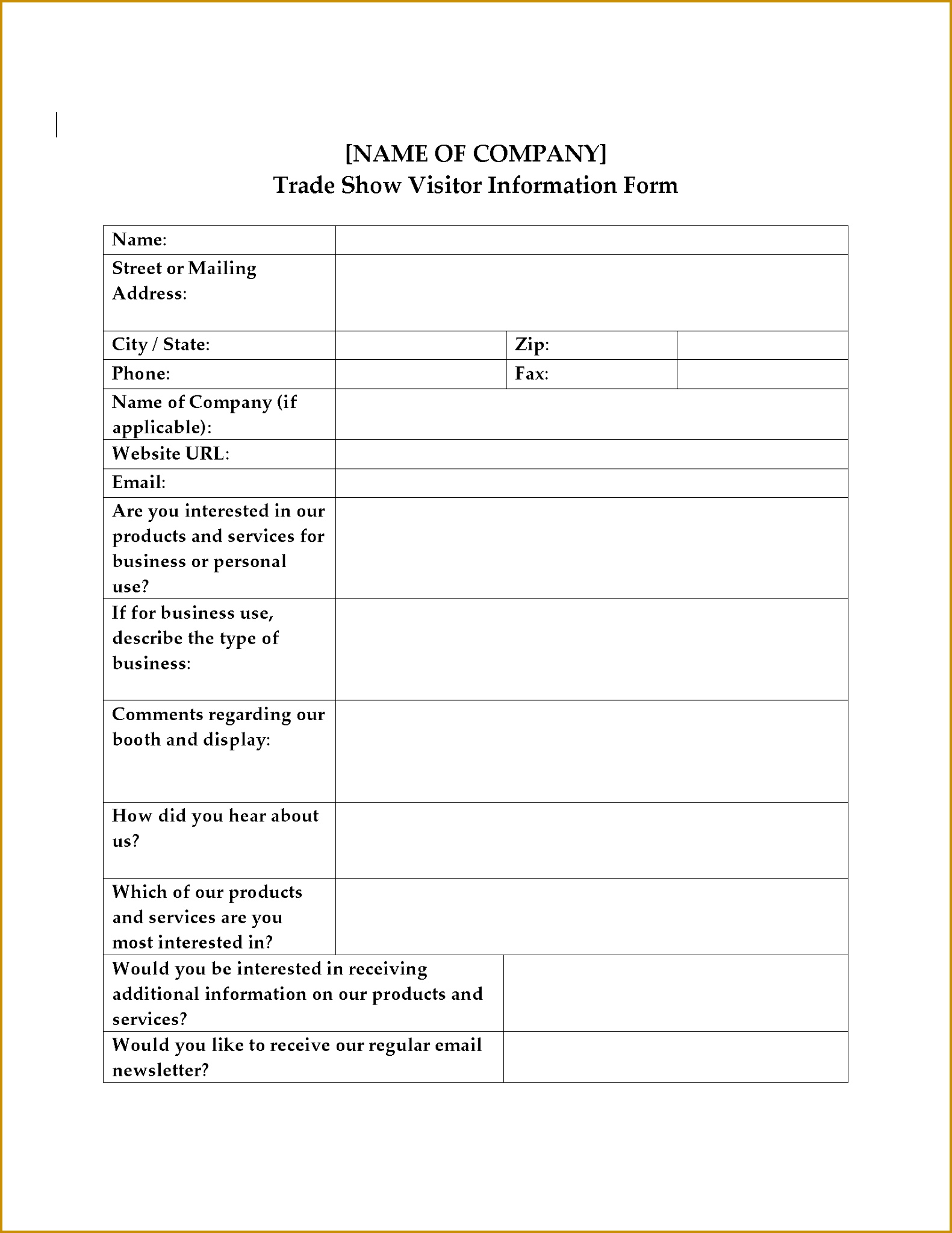 Picture of Trade Show Visitor Information Form 20461581
