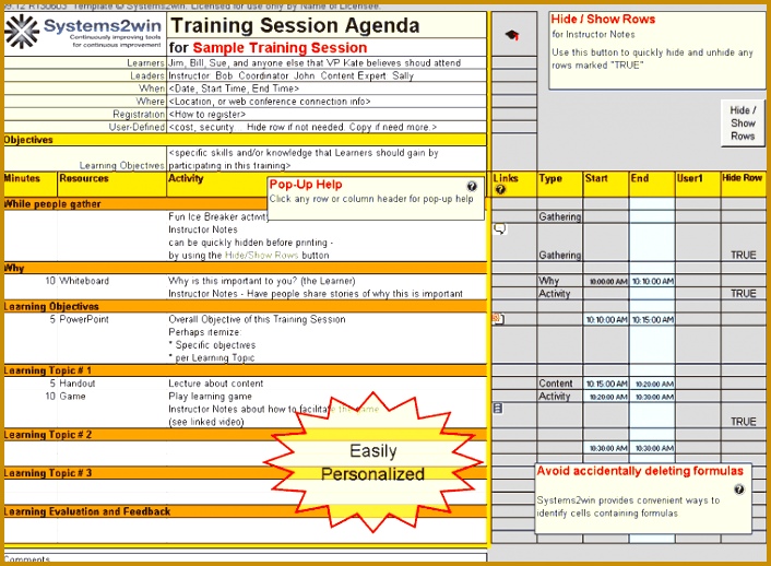 Training Session Agenda Excel template 518706