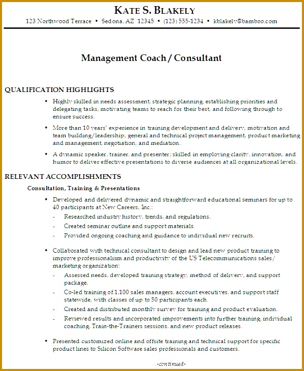 Sample Resume Management Coach Consultant 730599