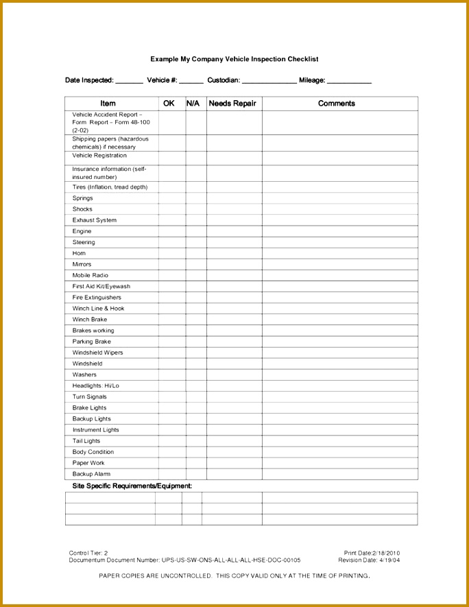 Vehicle Inspection Checklist Template 684885