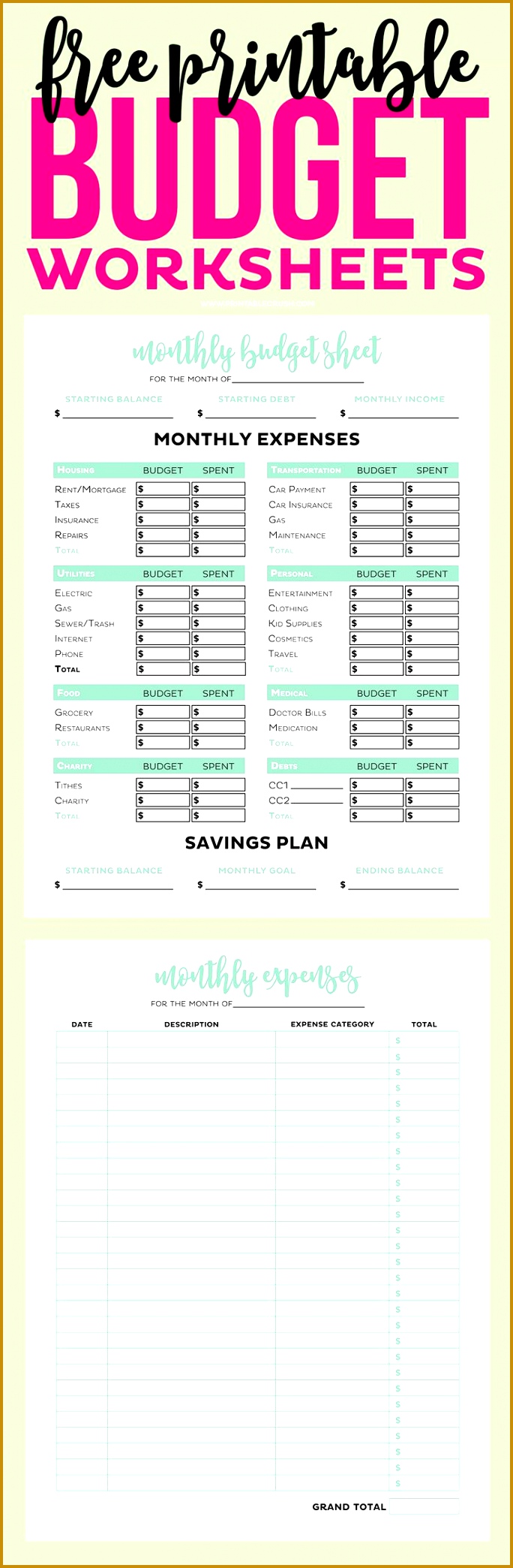 Free printable bud worksheet planner insert page Personal finance and expenses 8 5x11 US 2088684