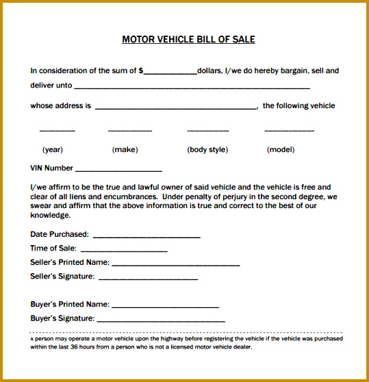 vehicle bill of sale template 539558