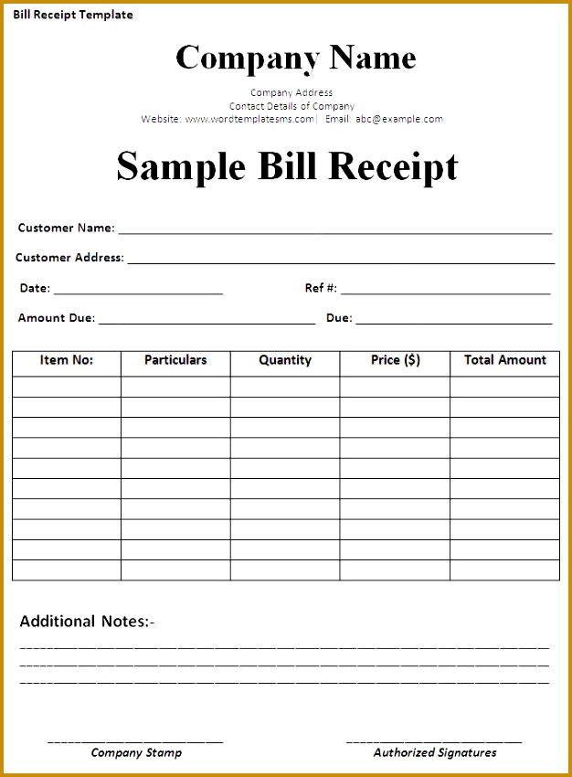 Bill Receipt Template 850626