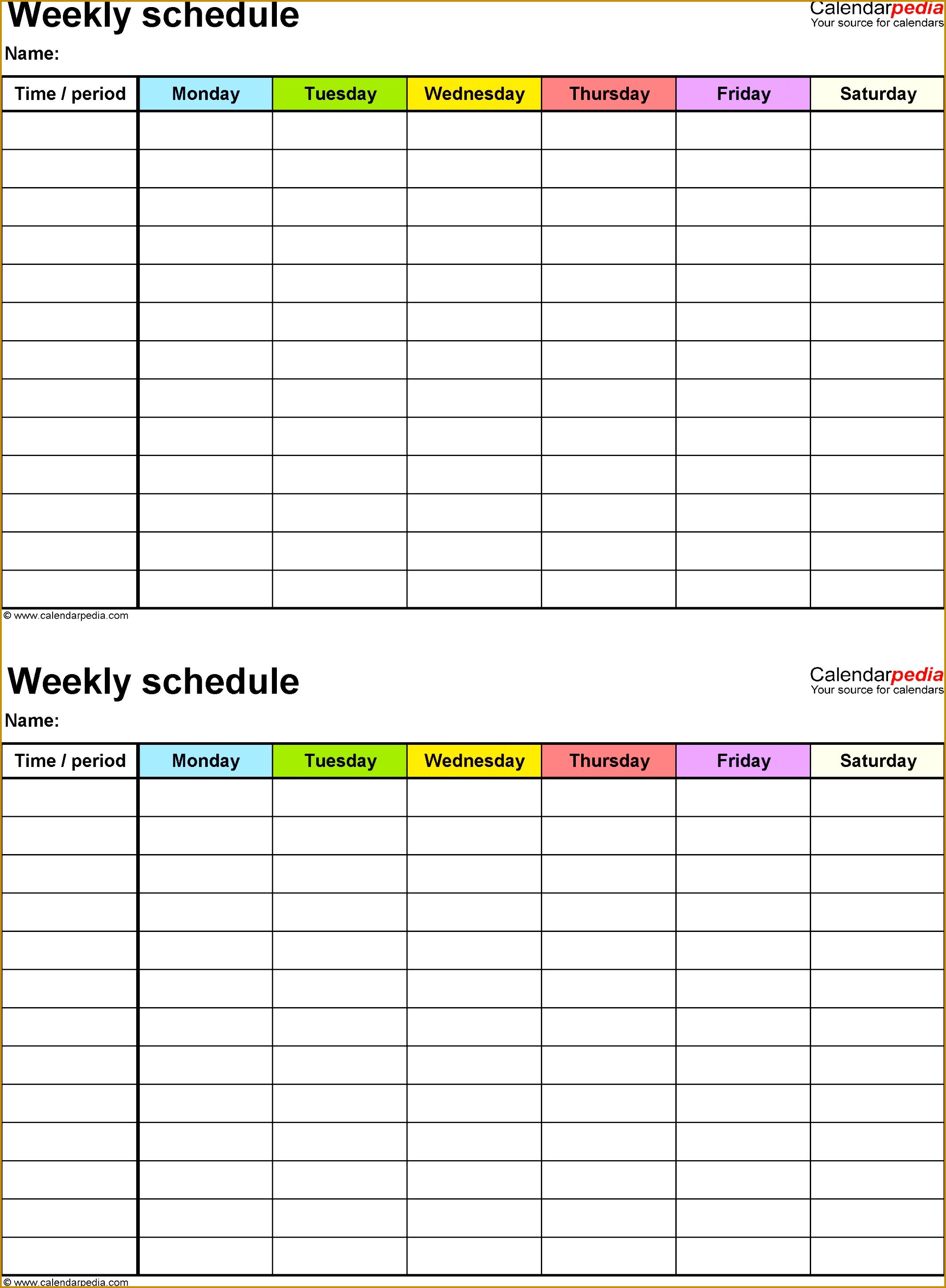 Weekly schedule template for Word version 9 2 schedules on one page portrait 29122139