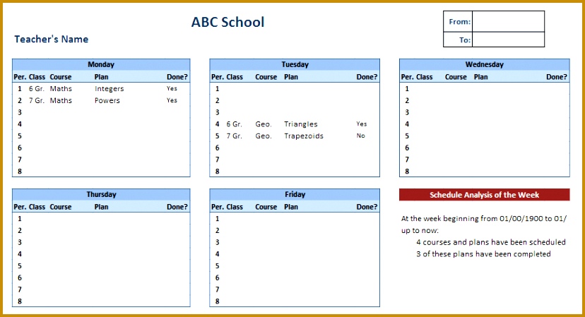 Teacher Schedule Template 449828