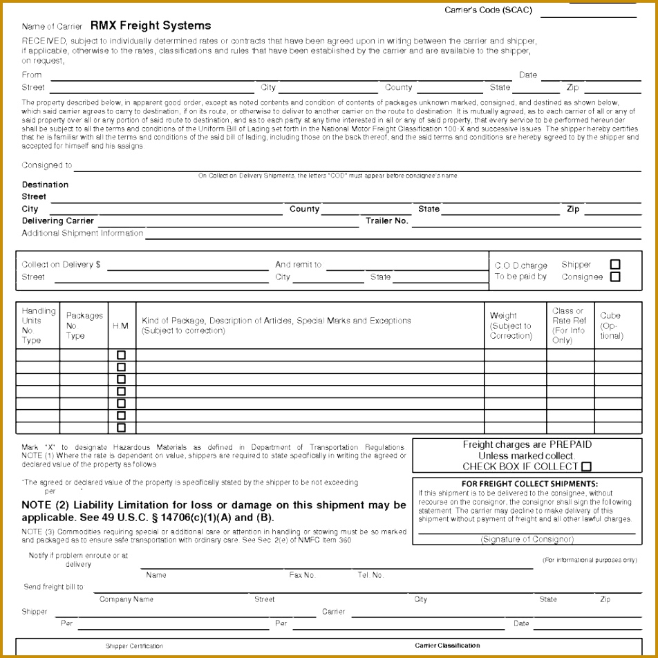 3 Straight Bill Lading Short Formreport Template Document inside Straight Bill Lading Short 952952