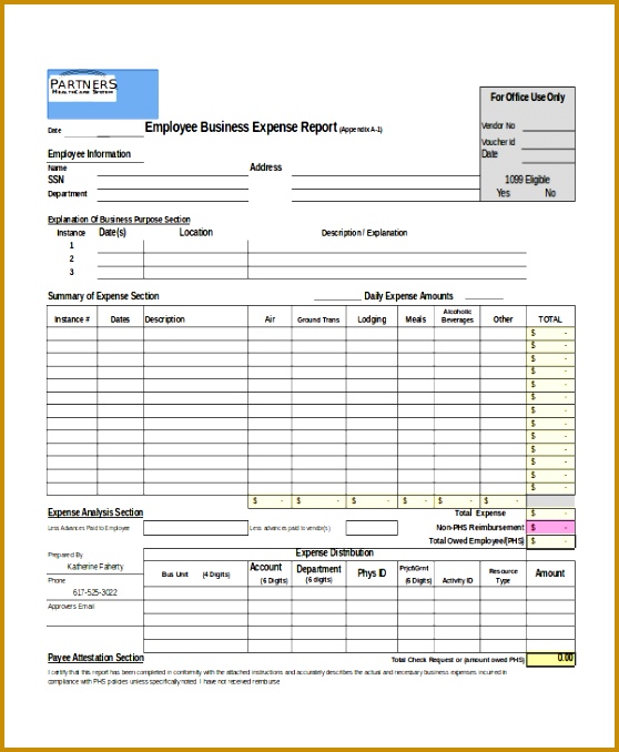 Business Expense Report Form Excel Template 678558