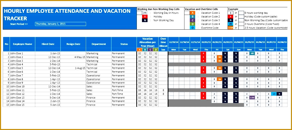 Full Time and Part Time Employee Vacation Planner 1161518